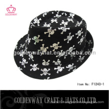 cotton brush fedora hats with fashion skull printing for party hats promotional gift